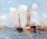 Sailing Ships in a Harbor, c. 1920